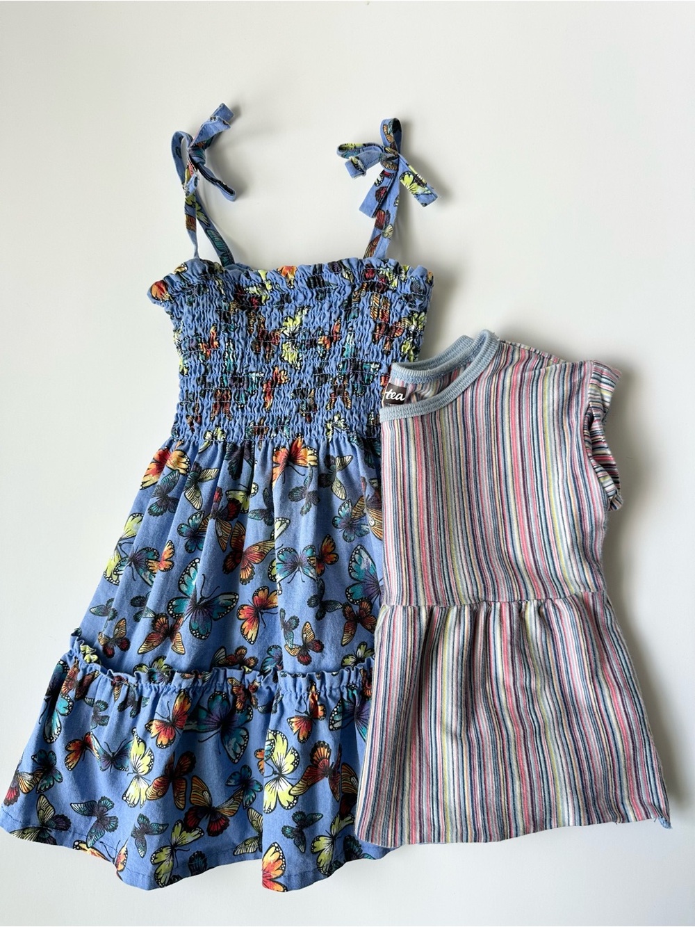 Tea Collection Rainbow Striped Blouse & Kidgets Butterfly Smocked Dress